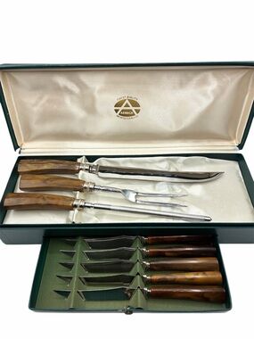 Vintage Armack Sheffield England Carving Set w 5 Steak Knives in Case